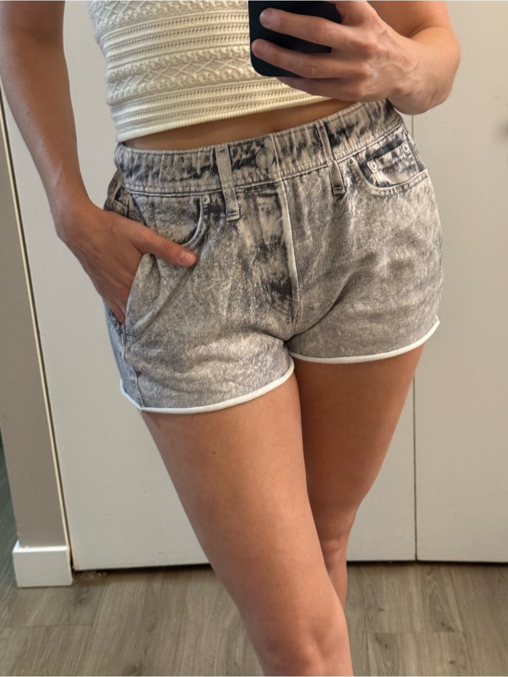 rag & bone Acid Wash Gray High-Rise Denim Shorts